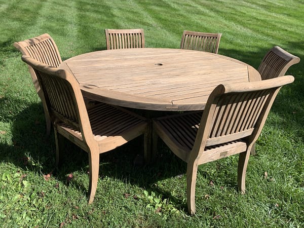 IMG_1085 Smith & Hawken 60" Round Teak Patio Dining table with 6 Chairs
