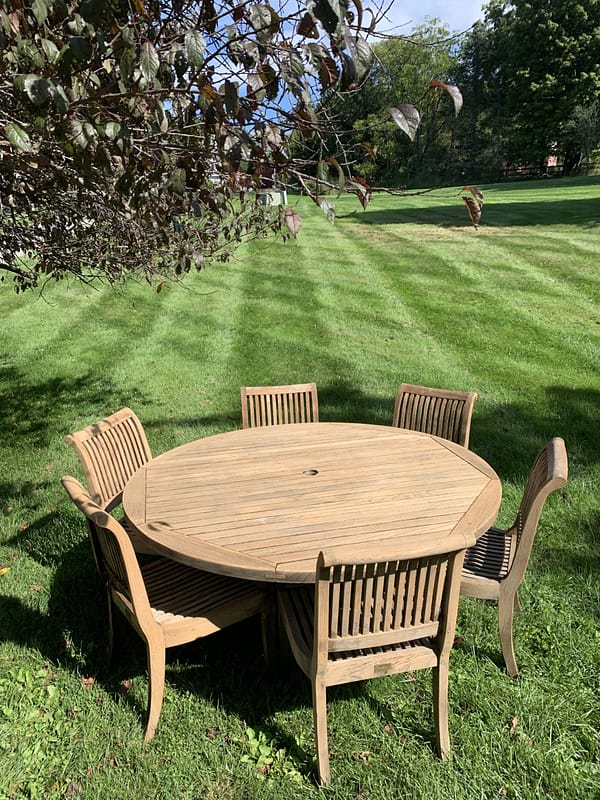 IMG_1082 Smith & Hawken 60" Round Teak Patio Dining table with 6 Chairs
