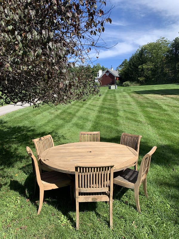 IMG_1083 Smith & Hawken 60" Round Teak Patio Dining table with 6 Chairs